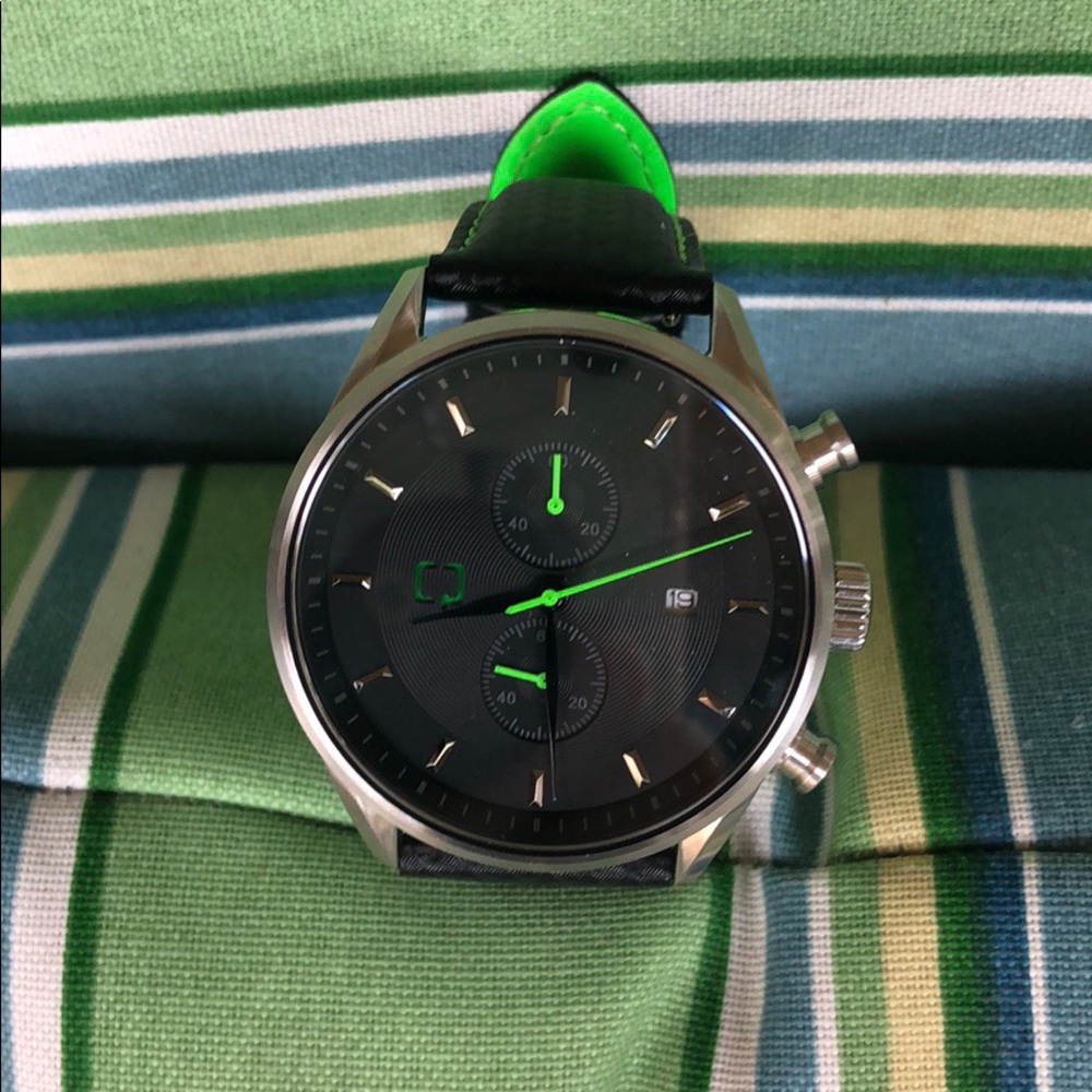 NEW STATUS:Q CHRONOGRAPH BLACK LEATHER MENS WATCH